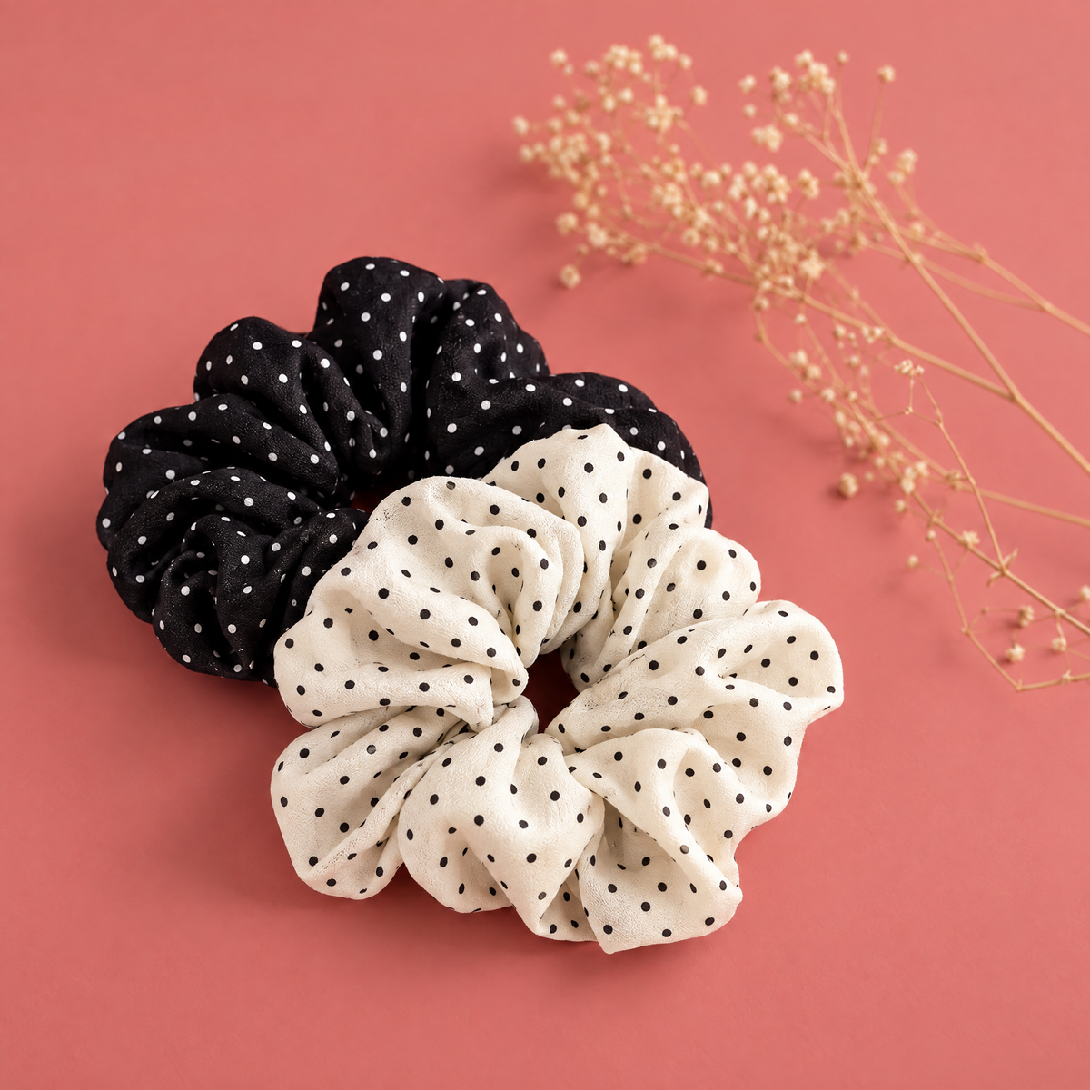 Elegant Wave Point Silk Scrunchies – 2 Piece Set