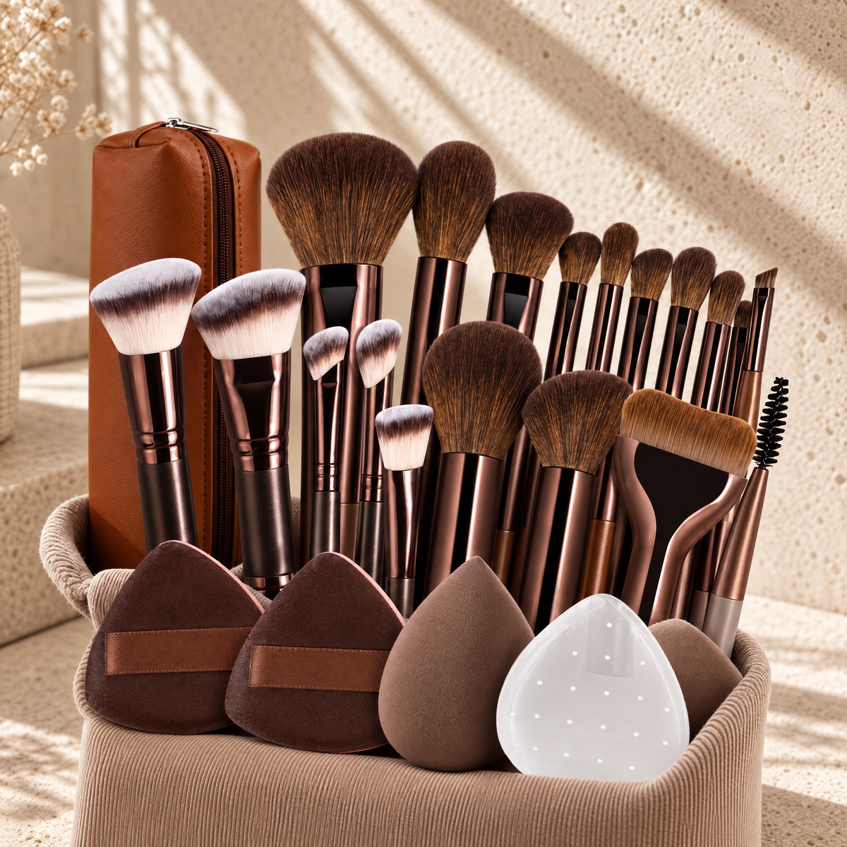 14-Piece Makeup Brush Set with Sponges & Travel Bag