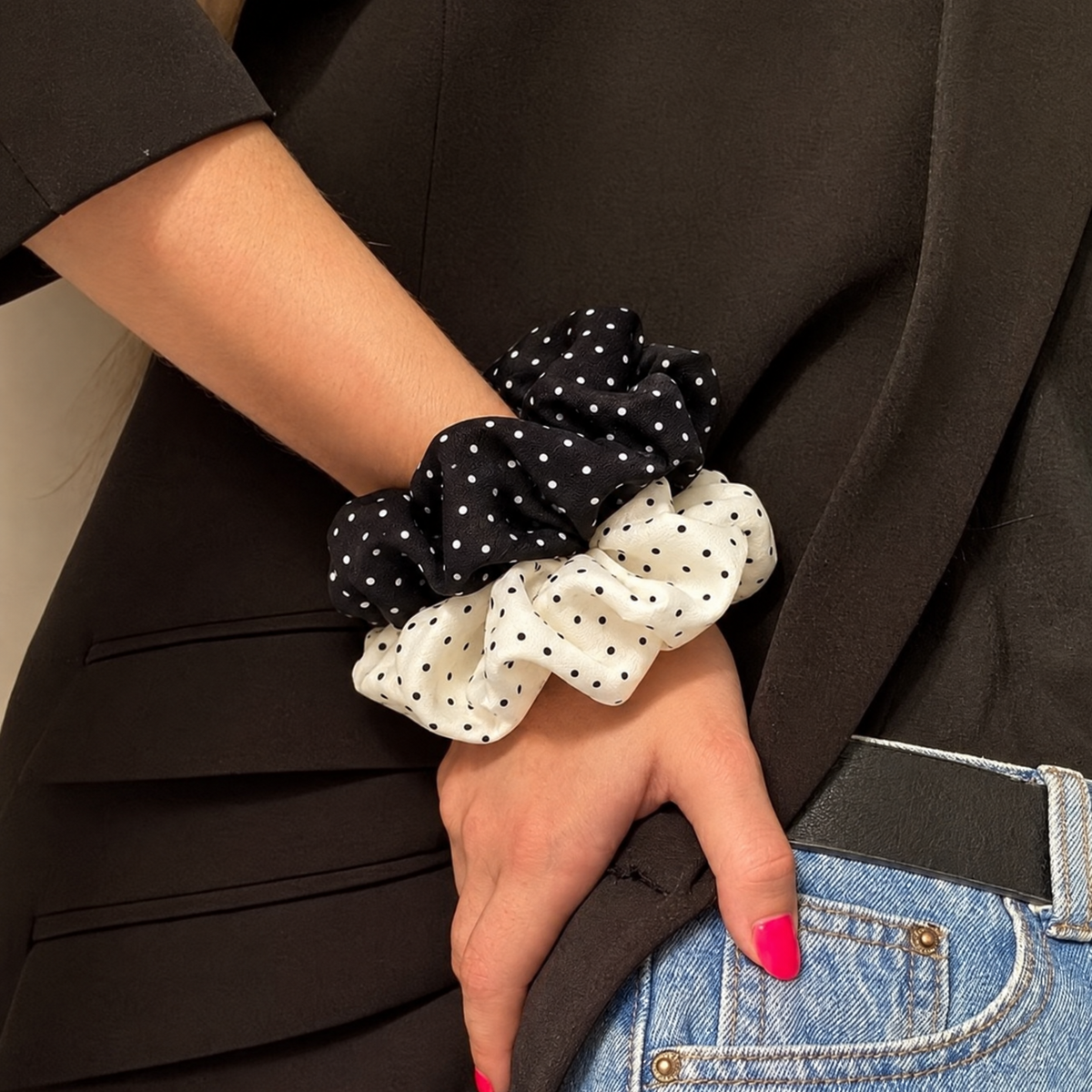 Elegant Wave Point Silk Scrunchies – 2 Piece Set