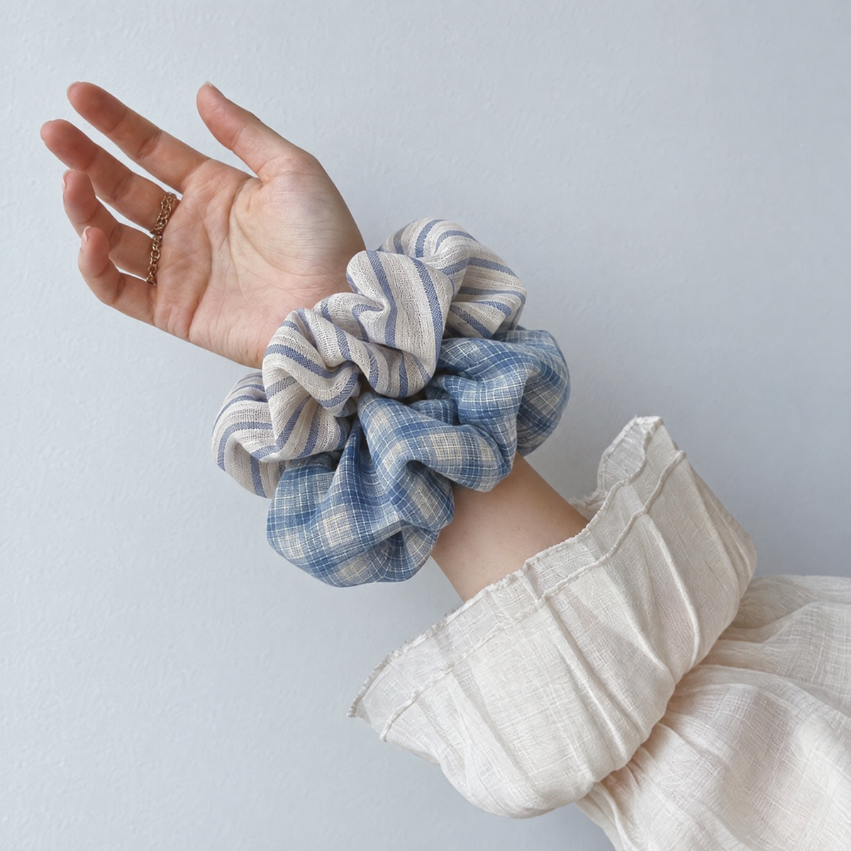 Oversized Striped Hair Scrunchie for Women