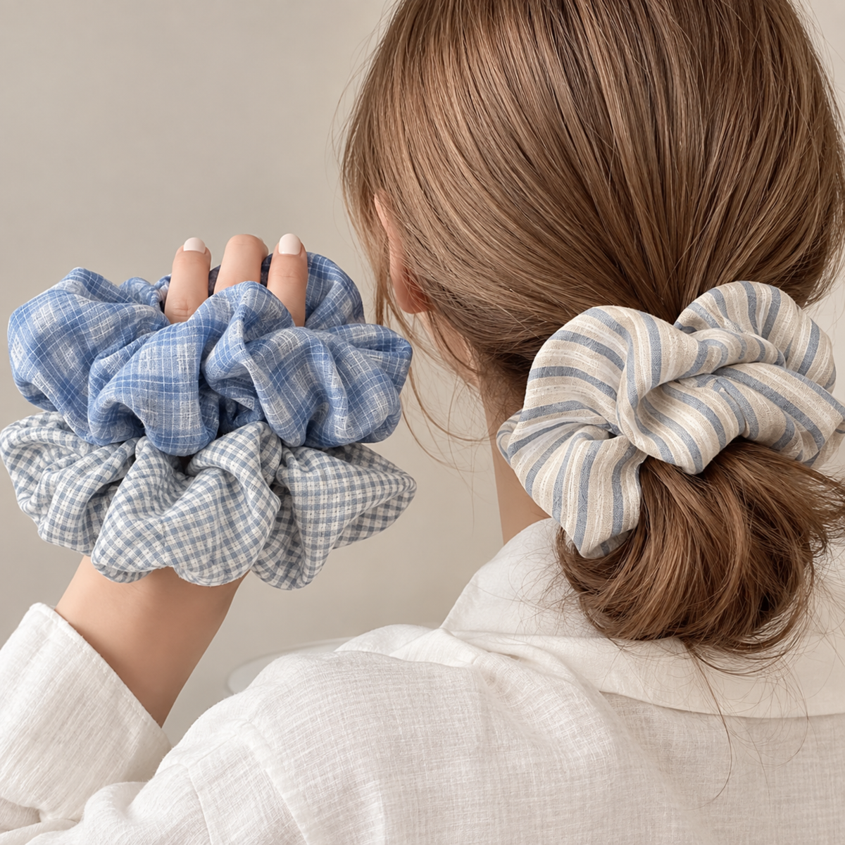 Oversized Striped Hair Scrunchie for Women